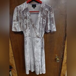 Stunning Lilac Lumiere Floral Velvet Wrap Dress